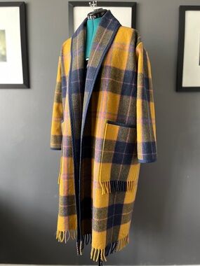Vibrant plaid cardi-coat, upcycled vintage wool blanket, ladies’ sizes XS S M